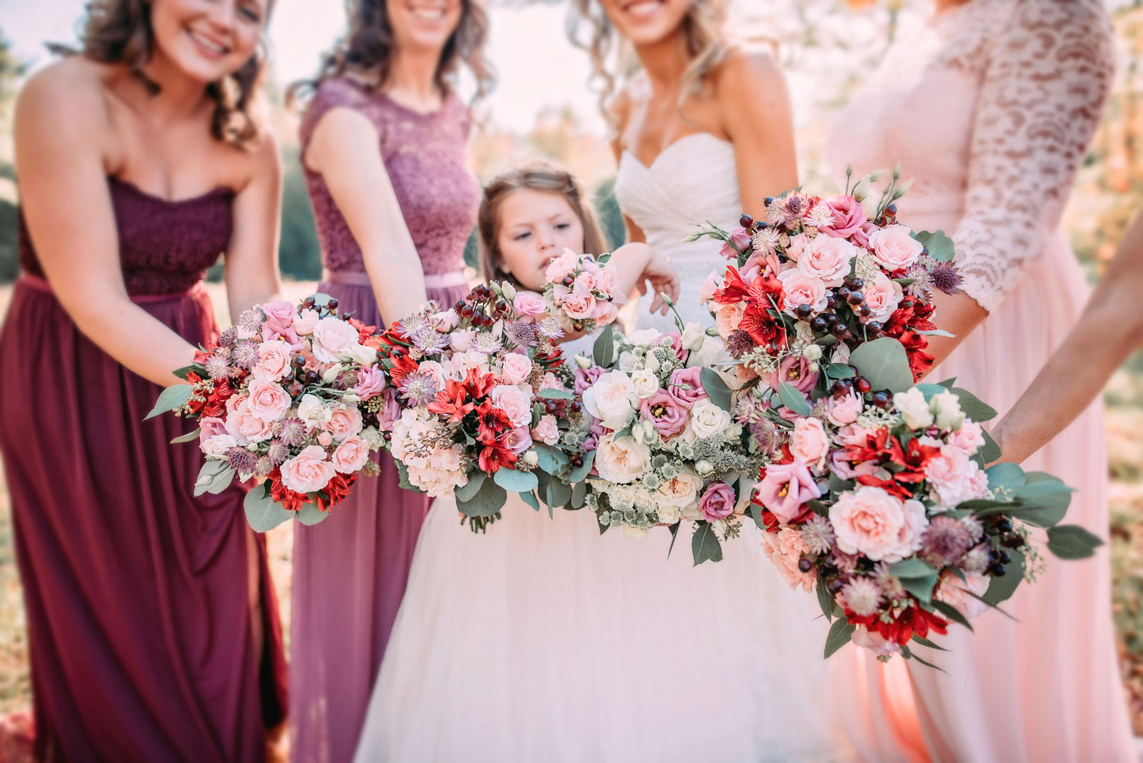 Bridesmaids and bouquets